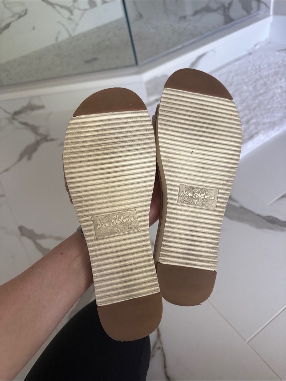 Sam Edelman Tan Raffia Slide Sandals with Tortoiseshell Buckles - Picture 4 of 4
